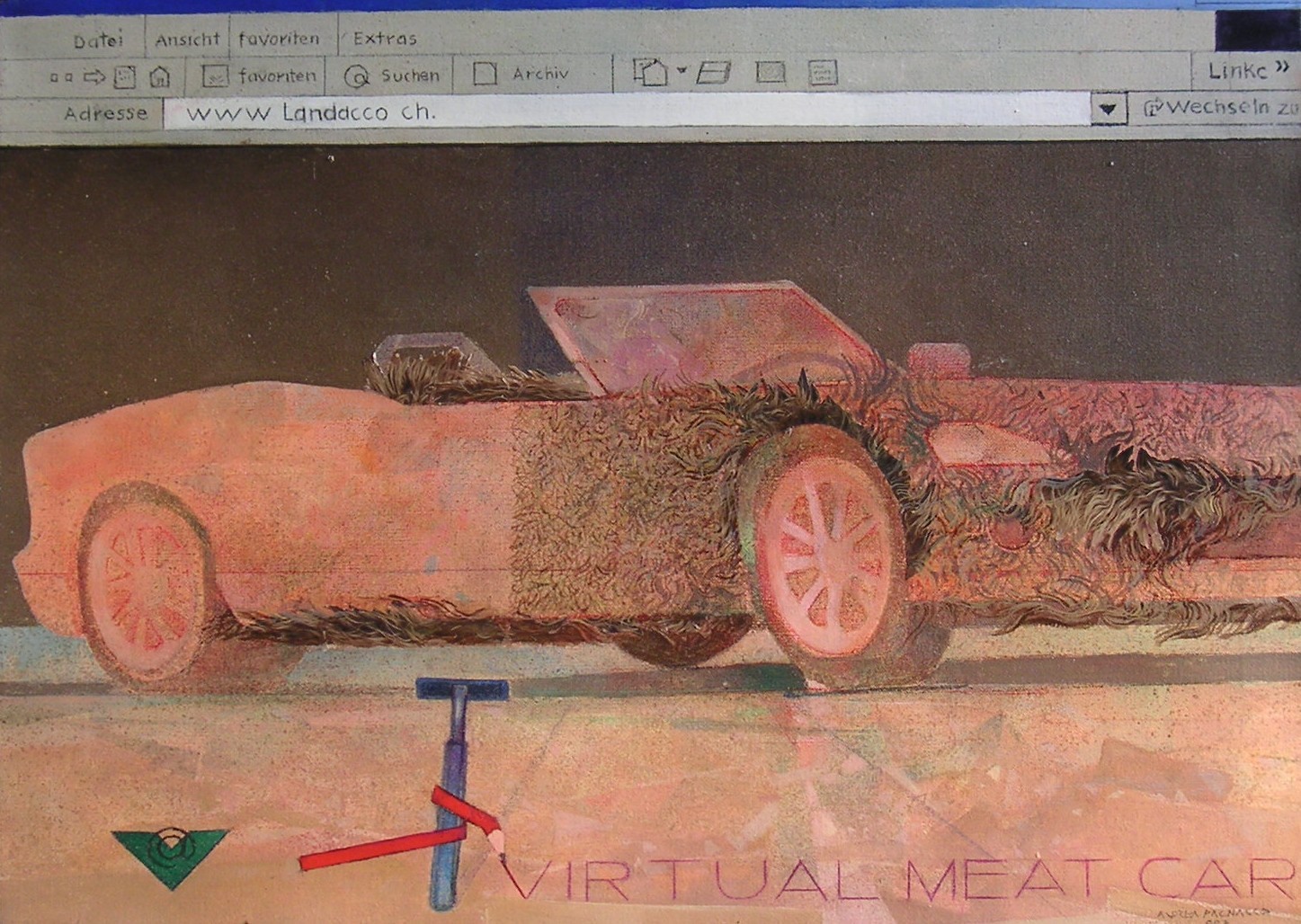 Andrea Pagnacco, Virtual Meat Car, tecnica mista su carta, cm 50 x 70